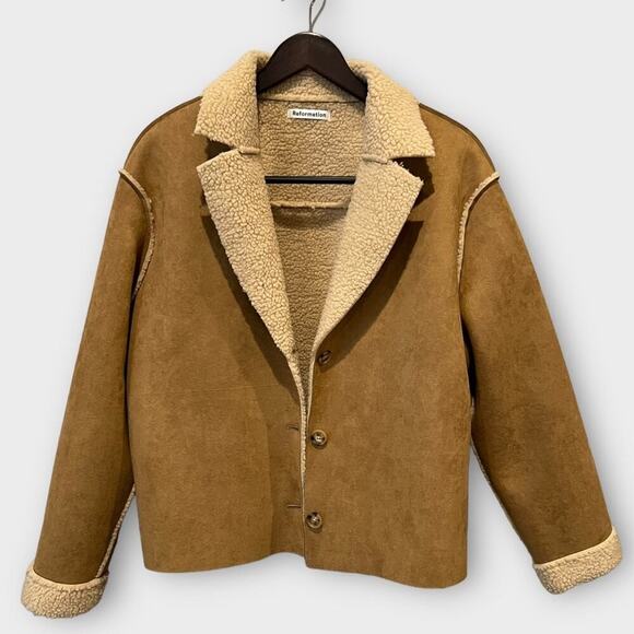 Reformation Stoke Suede Faux-Shearling Coat Size XL - Picture 3 of 9